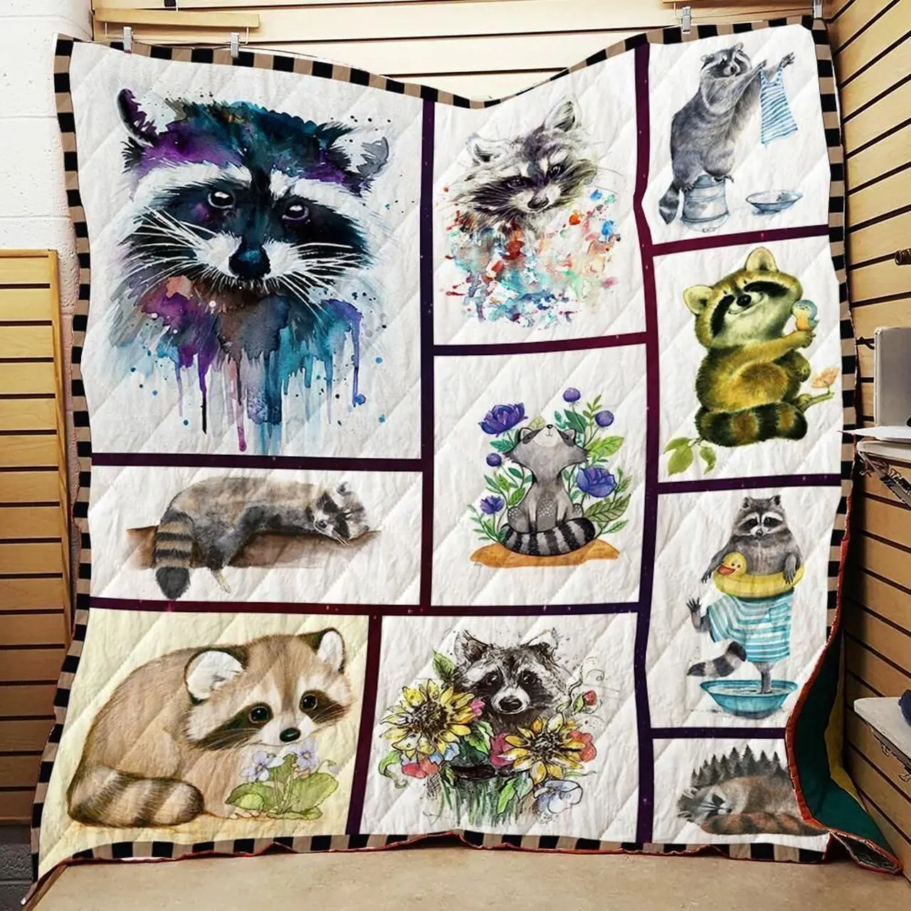 Raccoon Painting Quilt Blanket and Home Decor