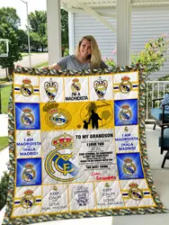 Real Madrid - To My Grandson - Love Grandmom Quilt and Home Decor