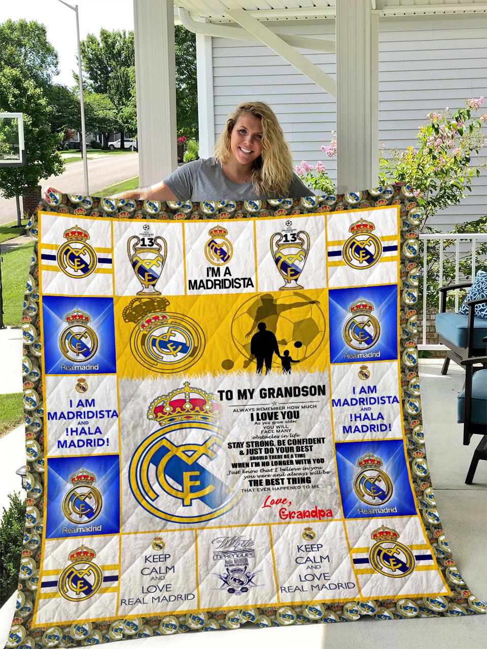 Real Madrid - To My Grandson - Love Grandpa Quilt and Home Decor