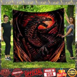 Red And Black Fire Dragon Quilt Blanket and Home Decor