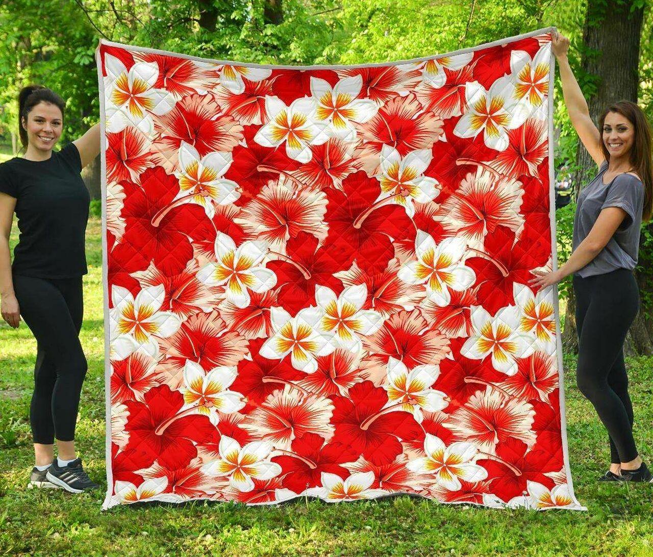 Red Hibiscus Plumeria Cl17100520Mdq Quilt Blanket and Home Decor