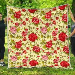 Red Pink Rose Floral Cl17100525Mdq Quilt Blanket and Home Decor