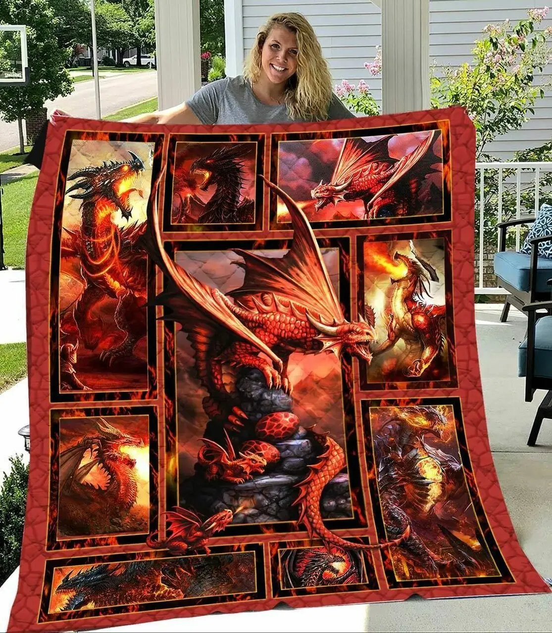 Red Stone Dragonfire Quilt Blanket Great Customized Blanket Gifts For Birthday Christmas Thanksgiving and Home Decor