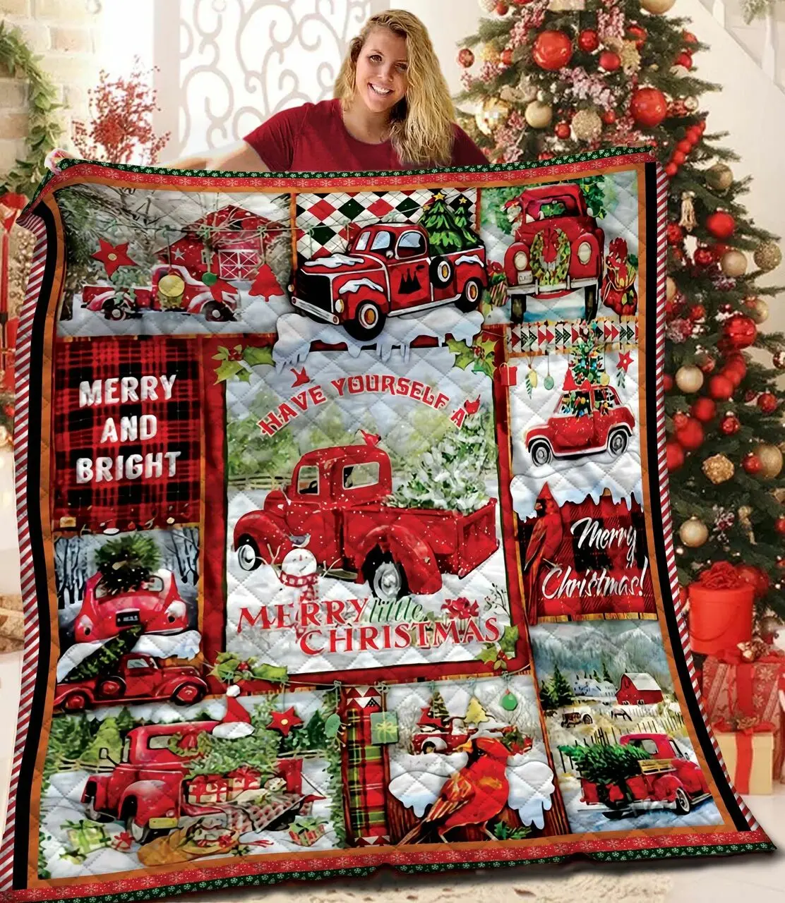 Red Truck Christmas JFJ11879 3D Customized Quilt 2707 and Home Decor
