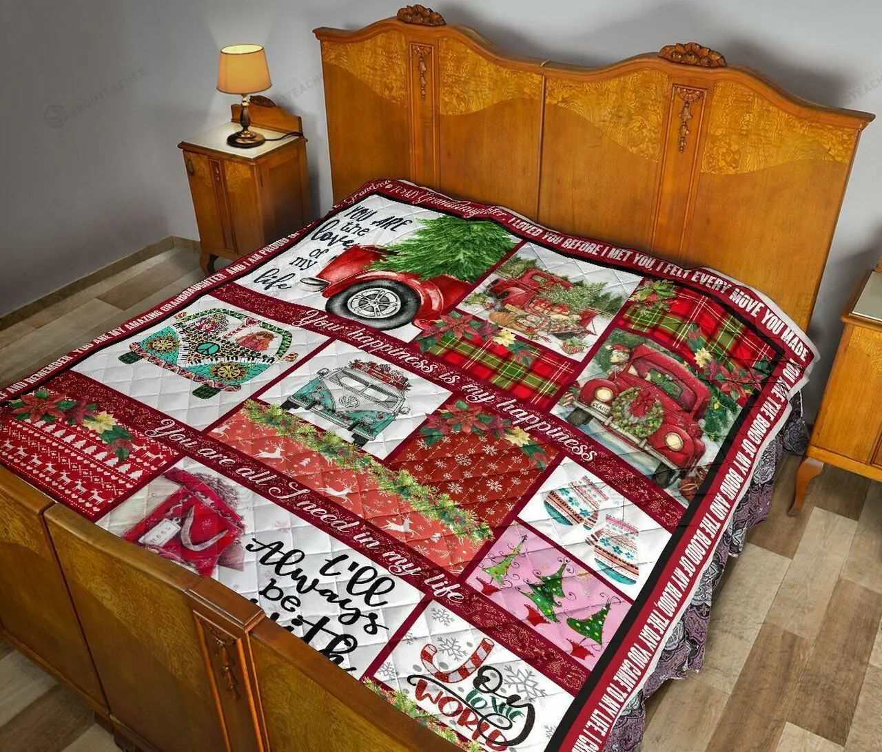 Red Truck Christmas Your Happiness Is My Happiness Quilt Great Customized Gifts For Birthday Christmas Graduation and Home Decor