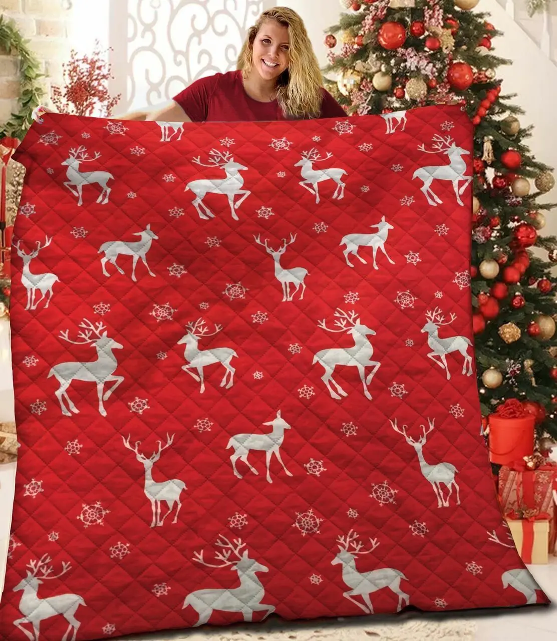 Reindeer JFJ11923 3D Customized Quilt 2707 and Home Decor