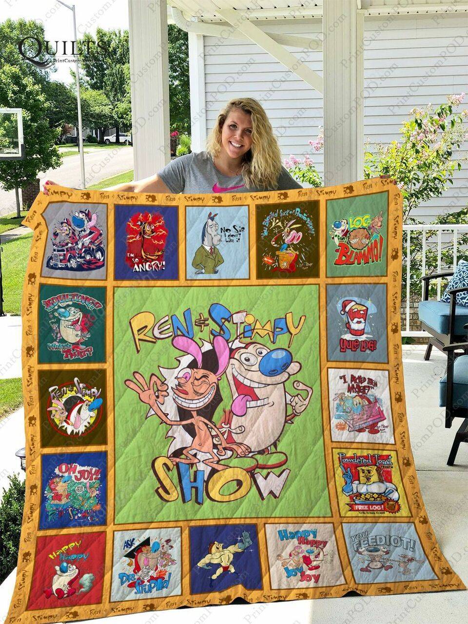 Ren & Stimpy Quilt Blanket Ver 17-1 and Home Decor