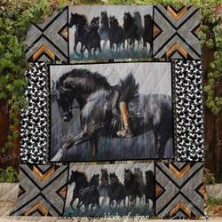 Riding Black Horse Blanket Kc1807 Quilt and Home Decor