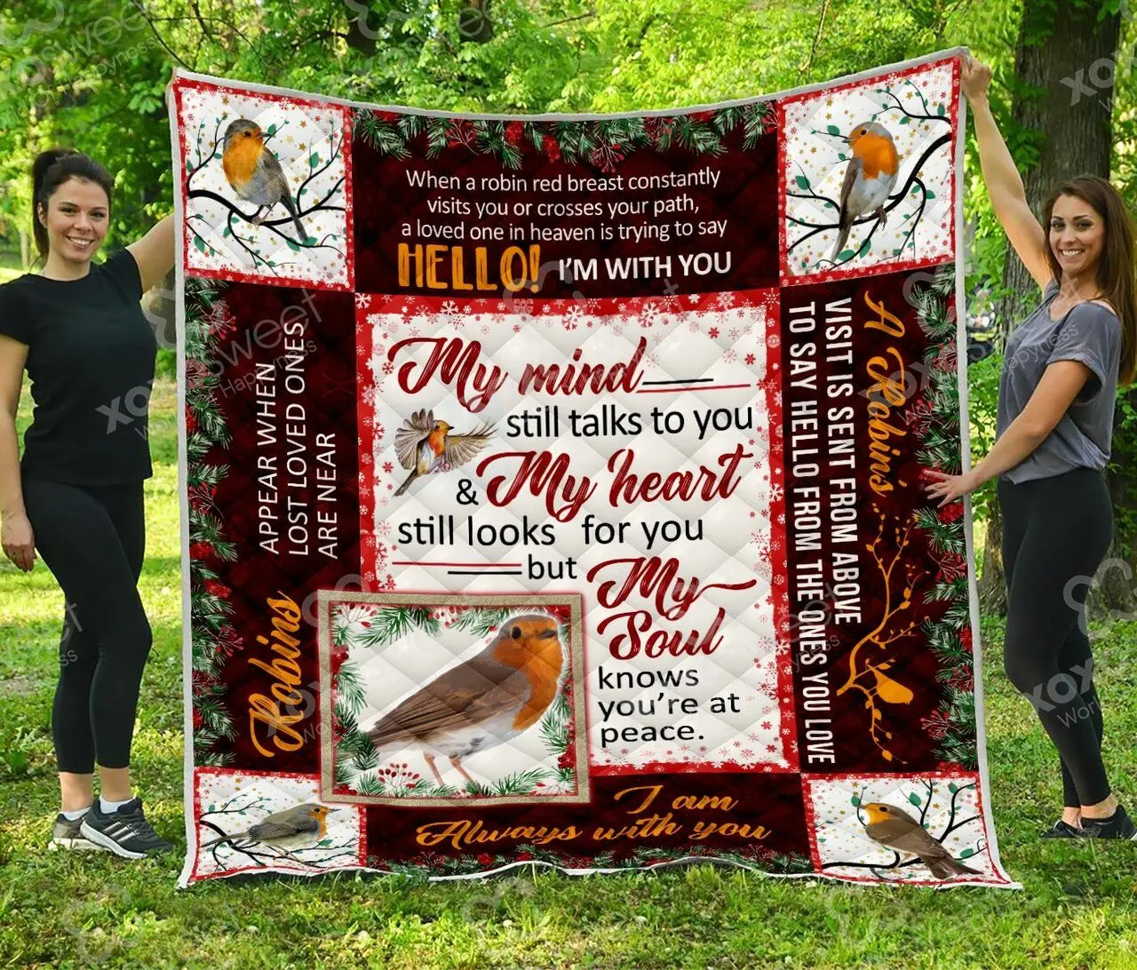 Robin Bird My Mind Still Talks To You Quilt Blanket Great Customized Gifts For Birthday Christmas Thanksgiving Perfect Gifts For Robin Lover and Home Decor