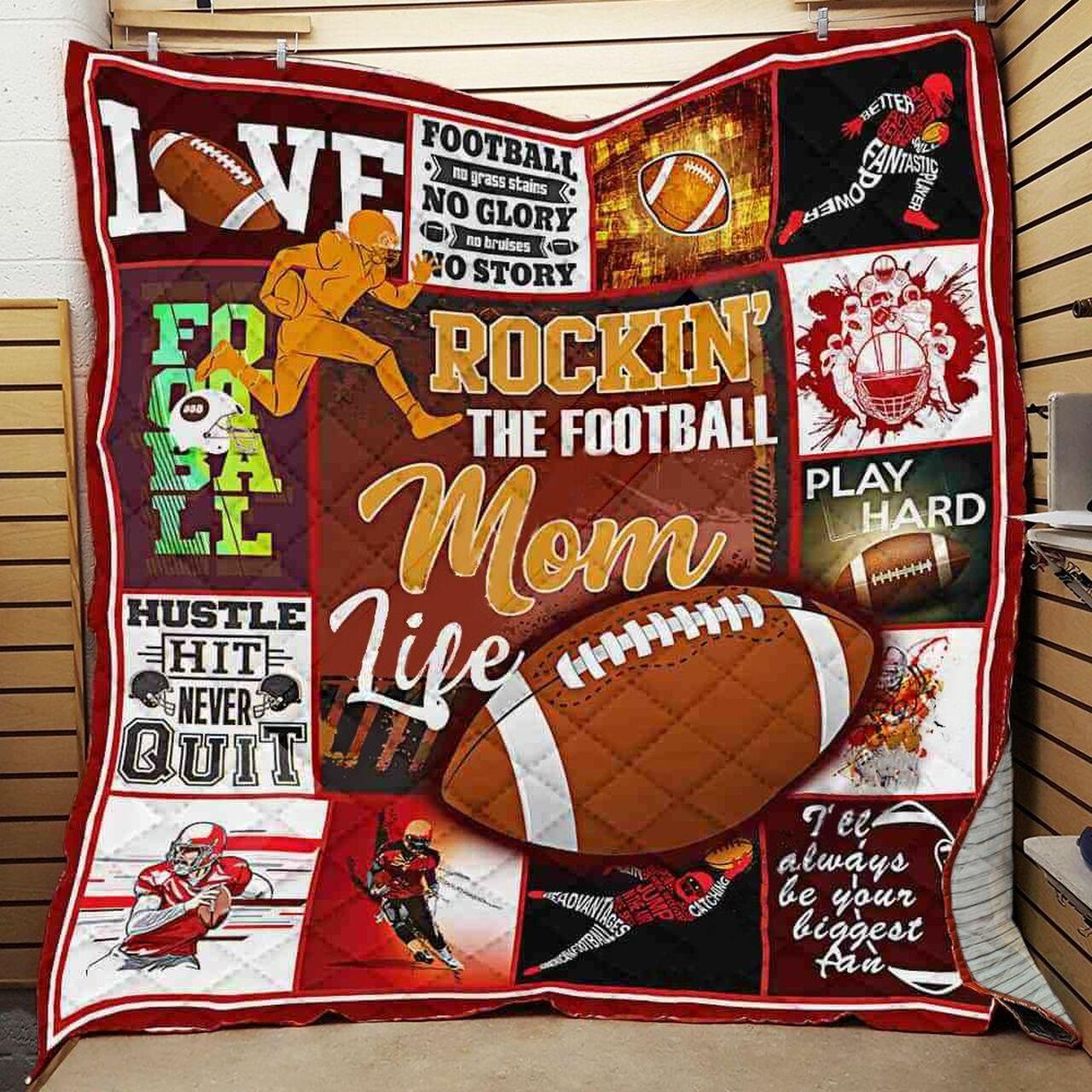 Rockin The Football Mom Life Quilt Blanket Great Customized Gifts For Birthday Christmas Thanksgiving MotherS Day and Home Decor