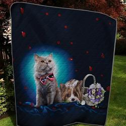 Romantic Cat And Dog Flower Dv Quilt Tdhue and Home Decor