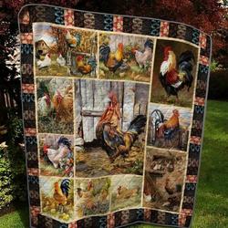 Rooster Pictures Quilt Blanket Great Customized Gifts For Birthday Christmas Thanksgiving Perfect Gifts For Chicken Lover and Home Decor