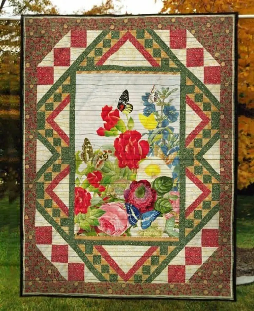 Roses And Butterflies Clh2612282Q Quilt Blanket and Home Decor