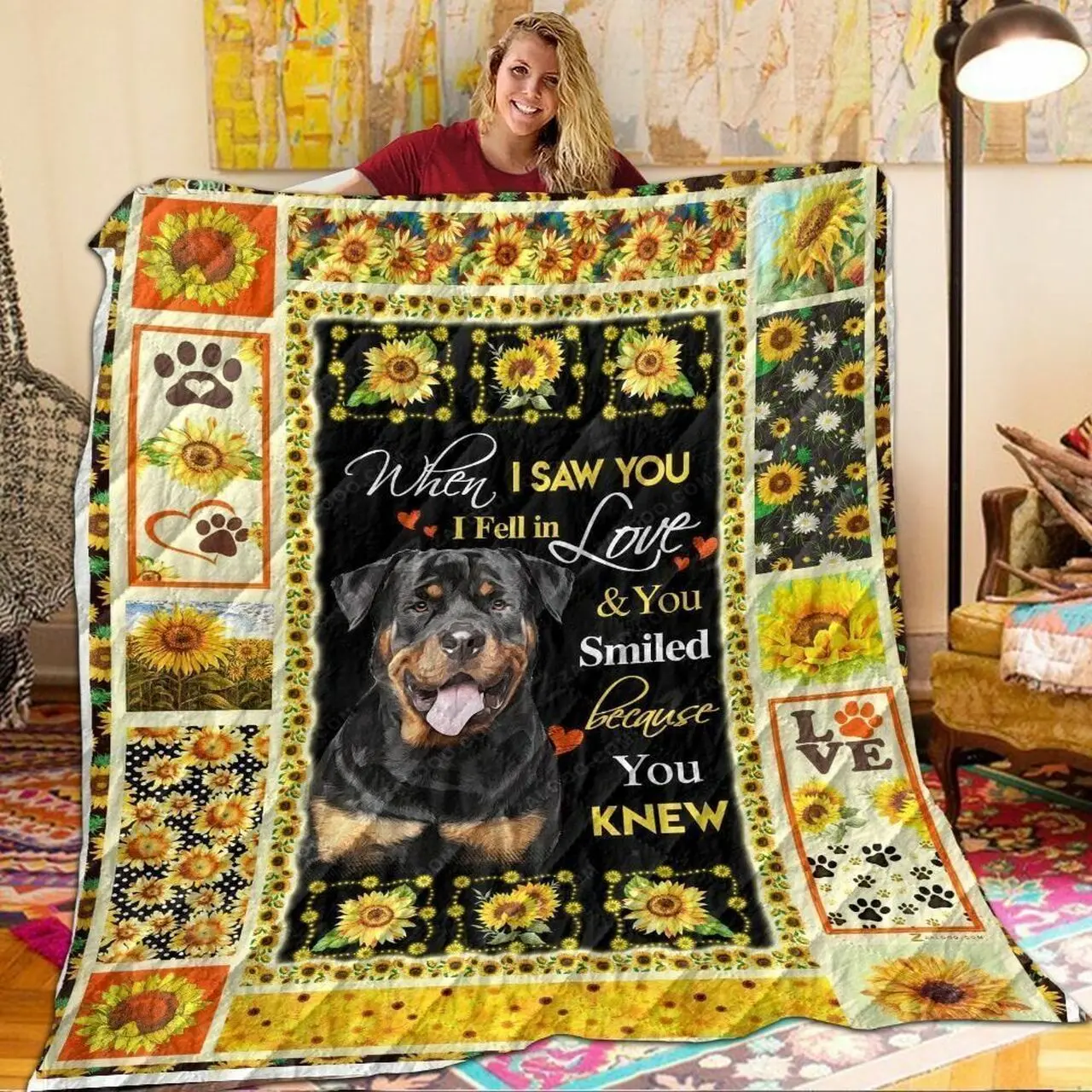 Rottweiler When I Saw You I Fell In Love And You Smiled Because You Knew Quilt Blanket Great Customized Blanket Gifts For Birthday Christmas Thanksgiving and Home Decor
