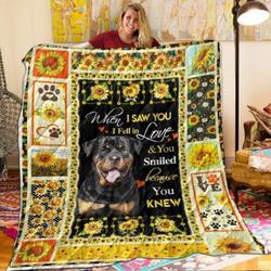 Rottweiler When I Saw You I Fell In Love And You Smiled Because You Knew Quilt Blanket Great Customized Blanket Gifts For Birthday Christmas Thanksgiving and Home Decor