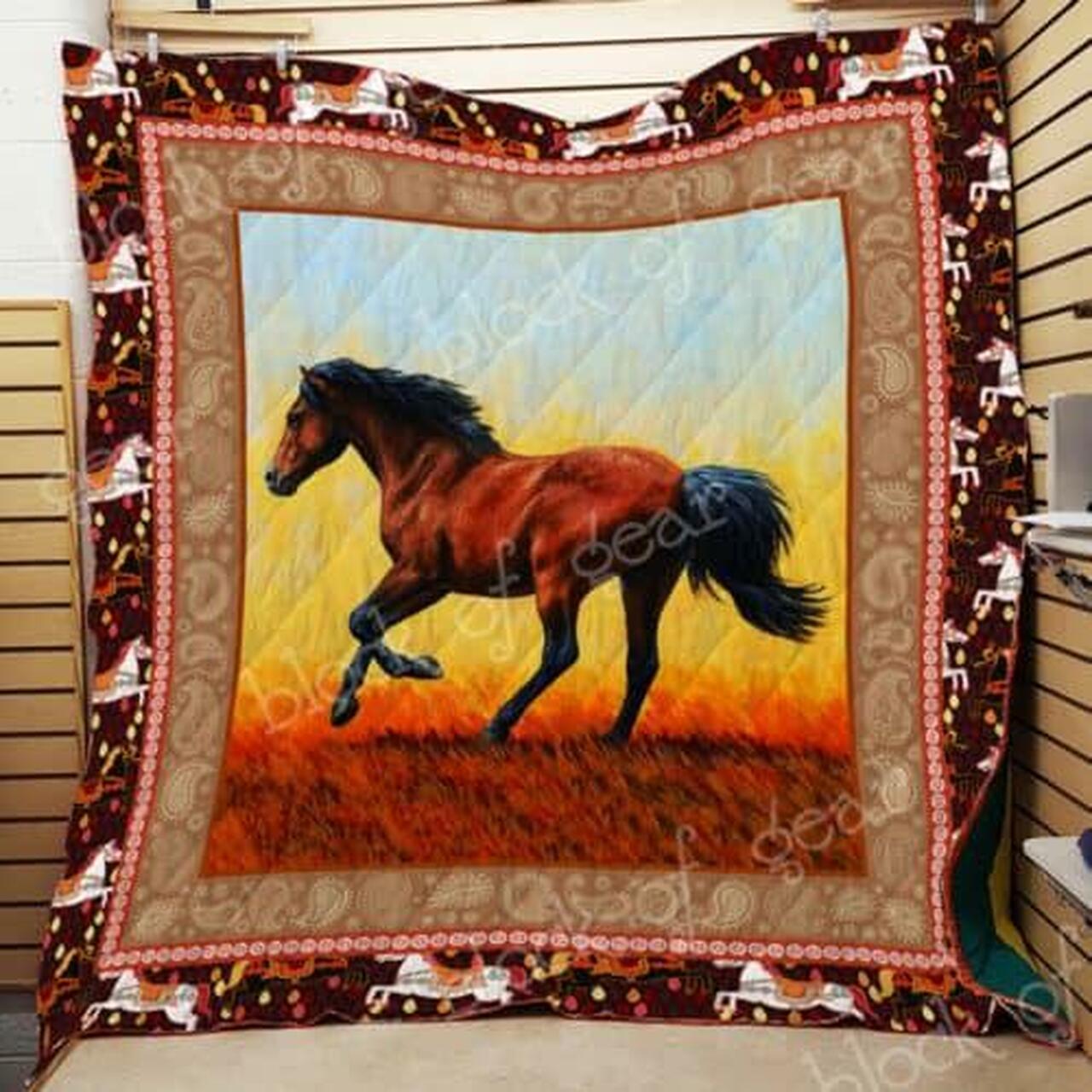 Running Horse In Sunset Quilt Blanket D296 Quilt and Home Decor