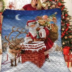 Santa Claus And Reindeer JFJ12229 3D Customized Quilt 2707 and Home Decor