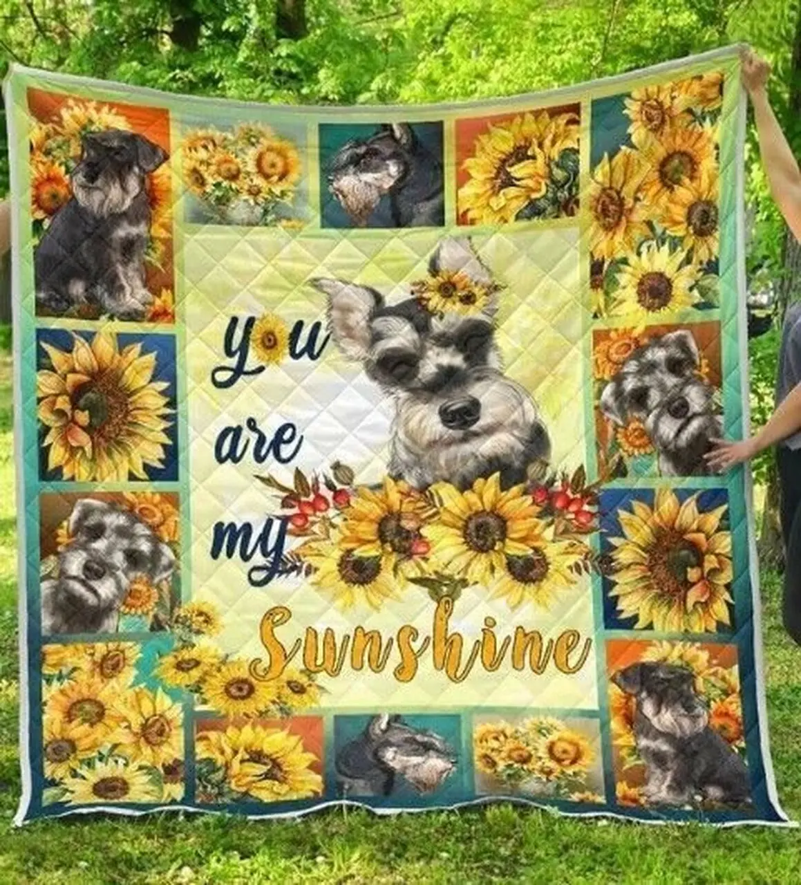 Schnauzer Dog Sunflower Quilt Tdhyr and Home Decor
