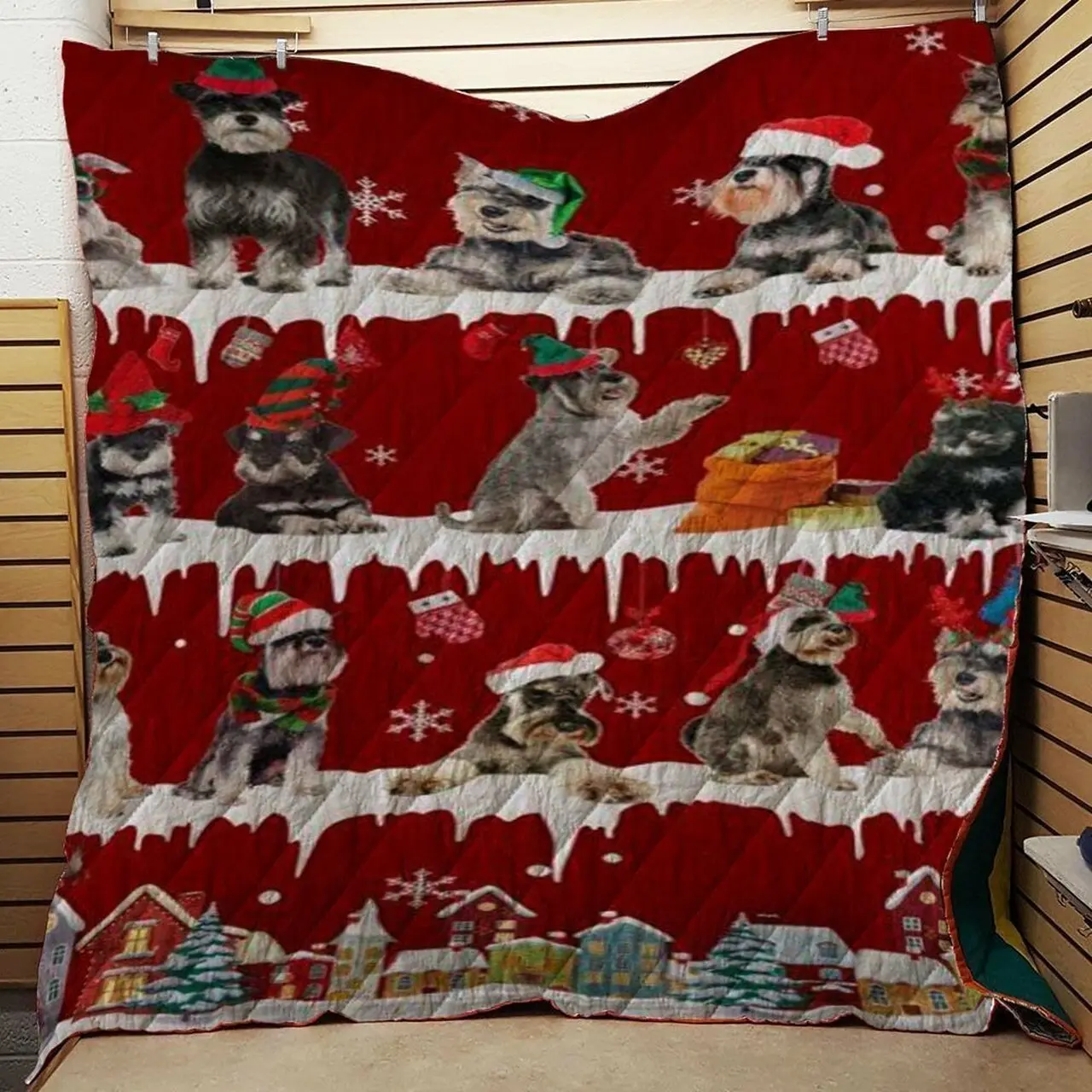 Schnauzer Snow Christmas Quilt Tdhhc and Home Decor