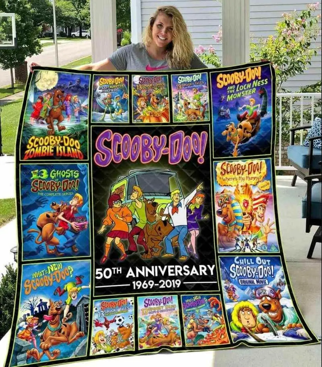Scooby Doo 50Th Anniversary All Movie Poster Blanket Quilt and Home Decor