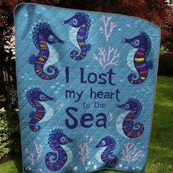 Sea Horse I Lost My Heart To The Sea Quilt Blanket Great Customized Blanket Gifts For Birthday Christmas Thanksgiving and Home Decor