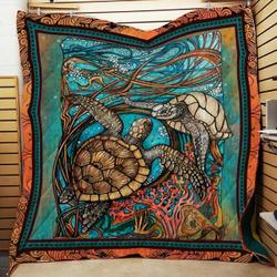 Sea Turtle Drawing Quilt Blanket Great Customized Blanket Gifts For Birthday Christmas Thanksgiving and Home Decor