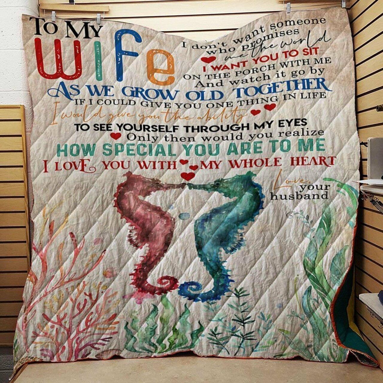 Seahorses To My Wife Quilt Tdhhf and Home Decor