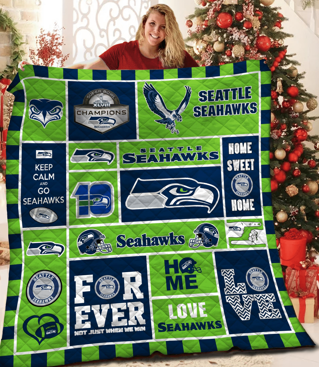 Seattle Seahawks Quilt Blanket Bs295 and Home Decor