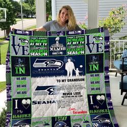 Seattle Seahawks - To My Grandson - Love Grandpa Quilt and Home Decor