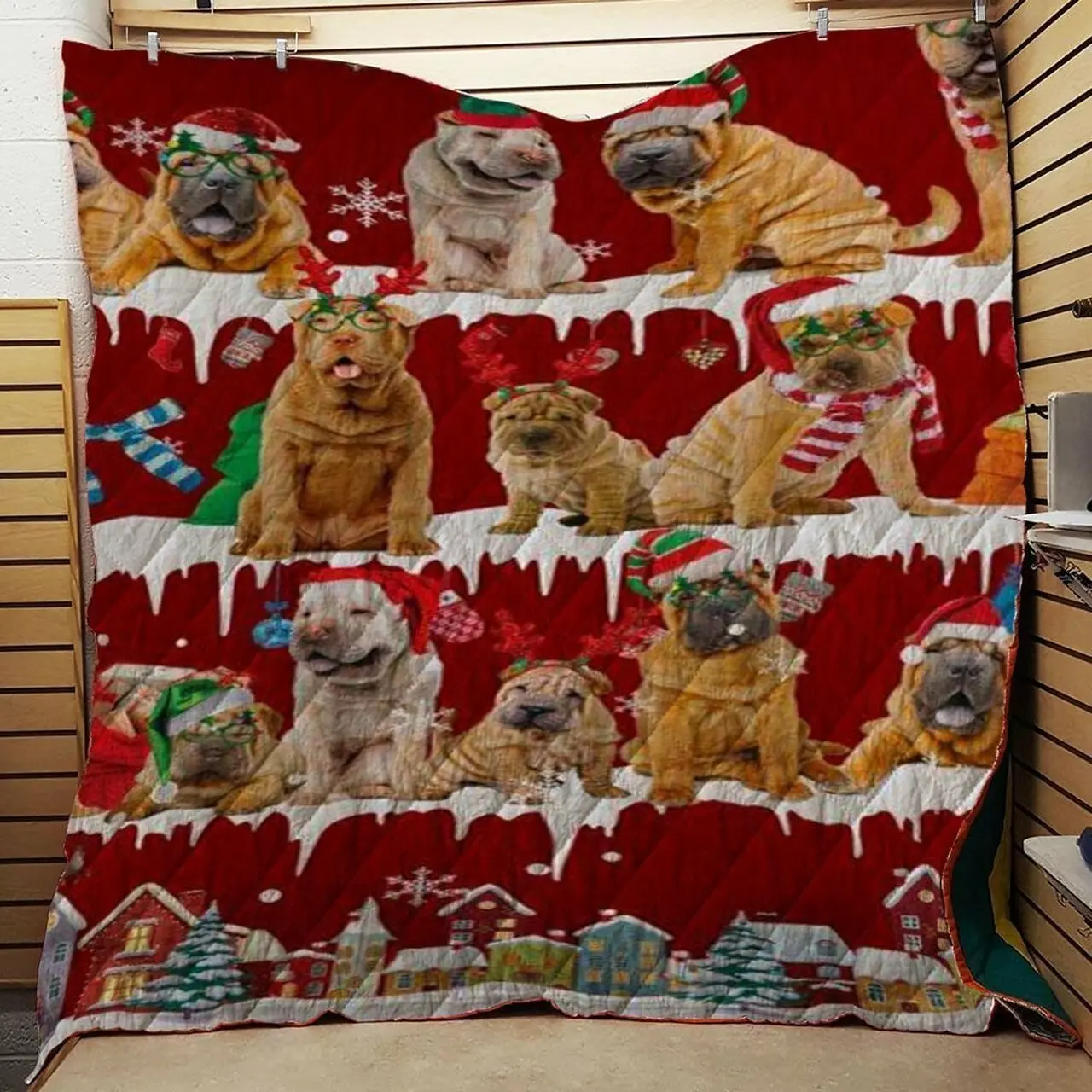 Shar Pei Snow Christmas Quilt Tdhla and Home Decor