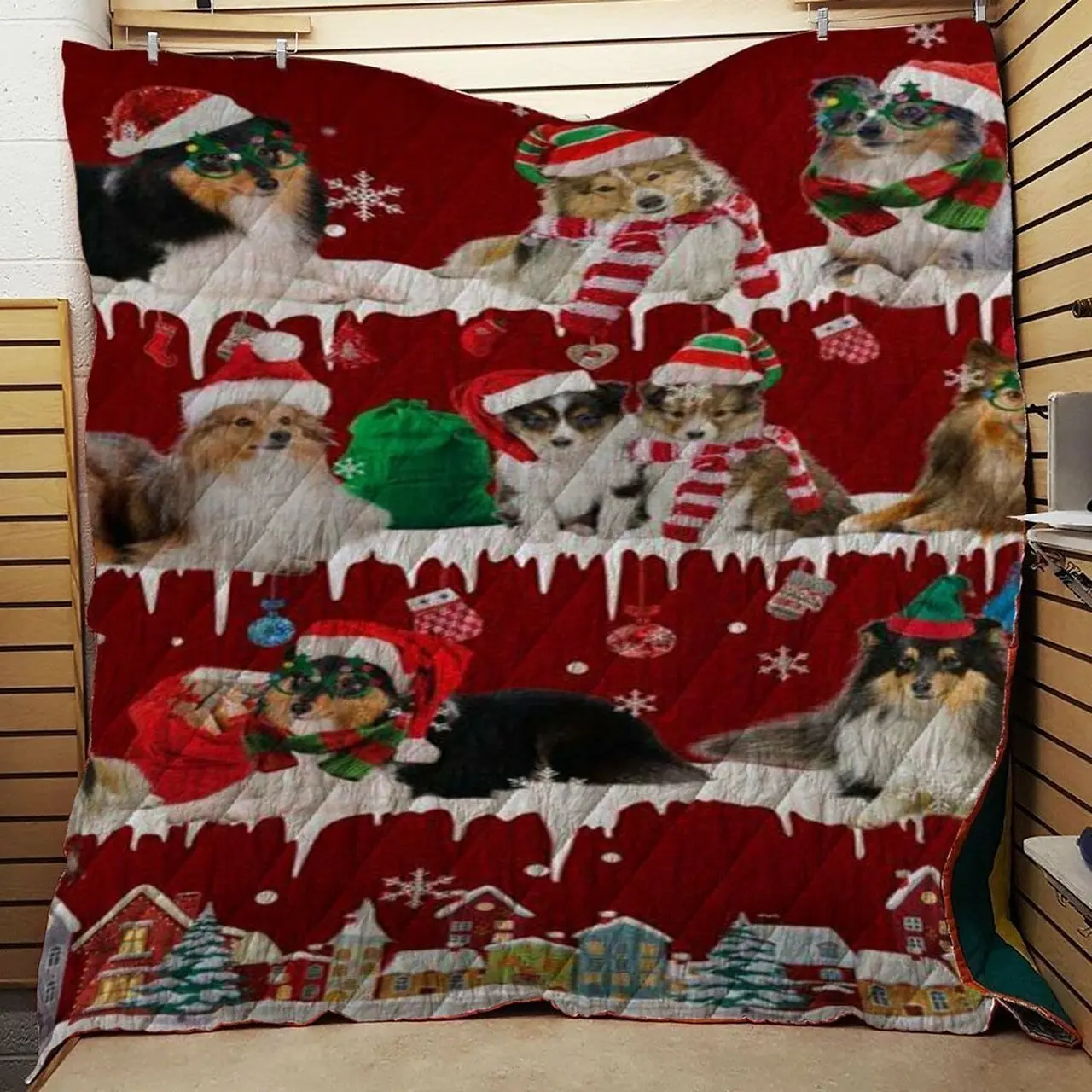 Shetland Sheepdog Snow Christmas Quilt Tdhao and Home Decor