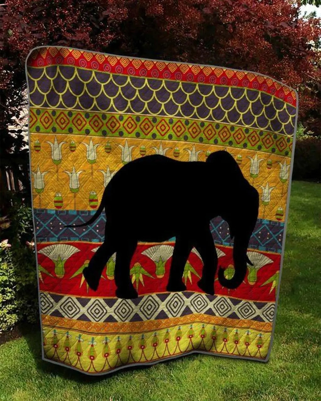 Silhouettes Of Elephant Quilt Blanket Quilt and Home Decor