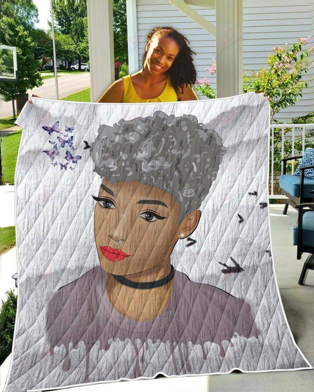 Silver Short Hair Beauty Natural TH2309378CL Quilt Blanket and Home Decor