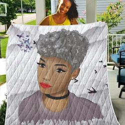 Silver Short Hair Beauty Natural TH2309378CL Quilt Blanket and Home Decor