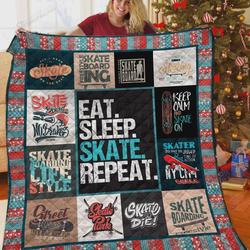 Skateboarding Eat Sleep Skate Repeat Quilt Blanket Great Customized Blanket Gifts For Birthday Christmas Thanksgiving and Home Decor