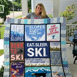 Skiing Born To Ski Quilt Blanket Great Customized Blanket Gifts For Birthday Christmas Thanksgiving and Home Decor