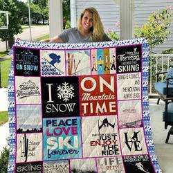 Skiing Peace Love Ski Forever Quilt Blanket Great Customized Gifts For Birthday Christmas Thanksgiving Perfect Gifts For Skiing Lover and Home Decor