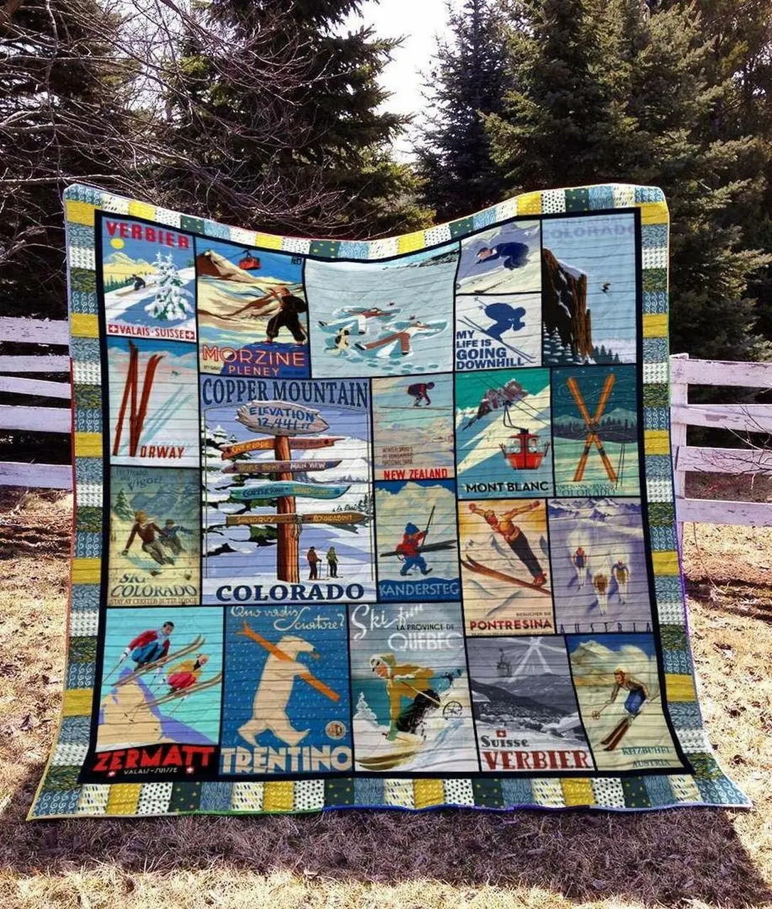 Skiing Tg130702A Tbg Quilt Blanket and Home Decor