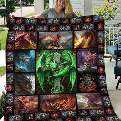 Skull Cross Green Dragon Quilt Blanket Great Customized Blanket Gifts For Birthday Christmas Thanksgiving and Home Decor