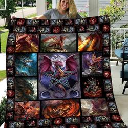 Skull Dragon Quilt Blanket Great Customized Blanket Gifts For Birthday Christmas Thanksgiving and Home Decor