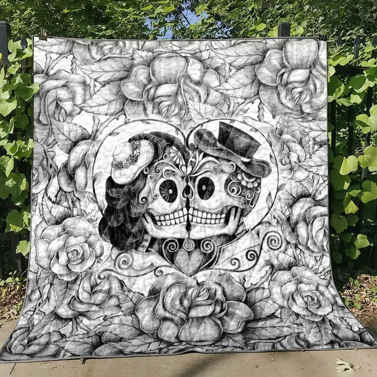 Skull Heart Premium Quilt Blanket Size Throw Twin Queen King Super King and Home Decor