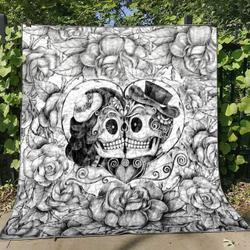 Skull Heart Premium Quilt Blanket Size Throw Twin Queen King Super King and Home Decor