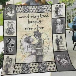 Skull Husband And Wife And They Lived Happily Ever After Quilt Blanket Great Customized Blanket Gifts For Birthday Christmas Thanksgiving and Home Decor