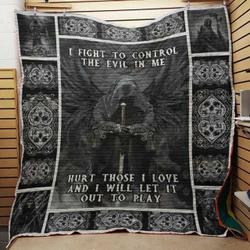 Skull I Fight To Control The Evil In Me Quilt Blanket Great Customized Gifts For Birthday Christmas Thanksgiving Perfect Gifts For Skull Lover and Home Decor