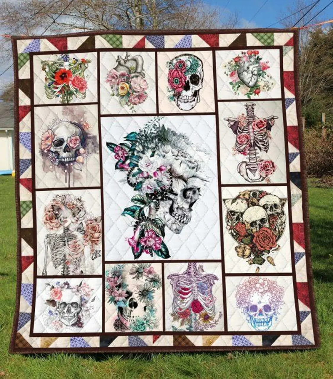 Skull Quilt Blanket Ver 39 Quilt and Home Decor