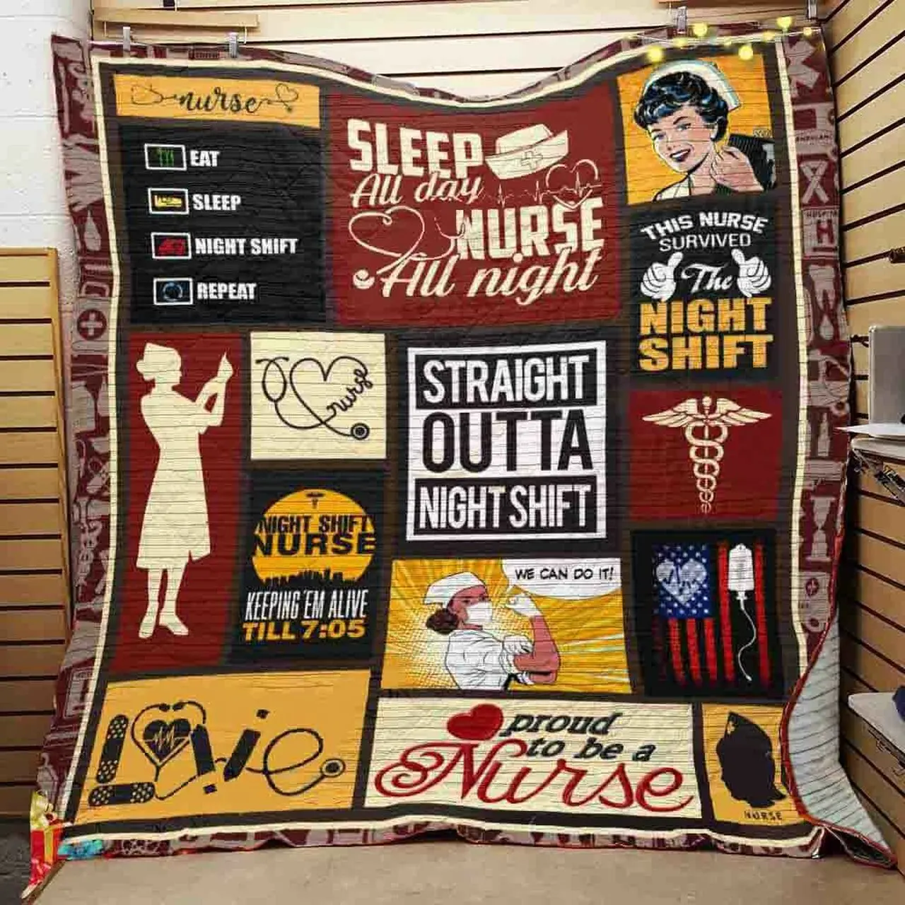 Sleep All Day Nurse All Night Quilt Blanket Great Customized Blanket Gifts For Birthday Christmas Thanksgiving and Home Decor