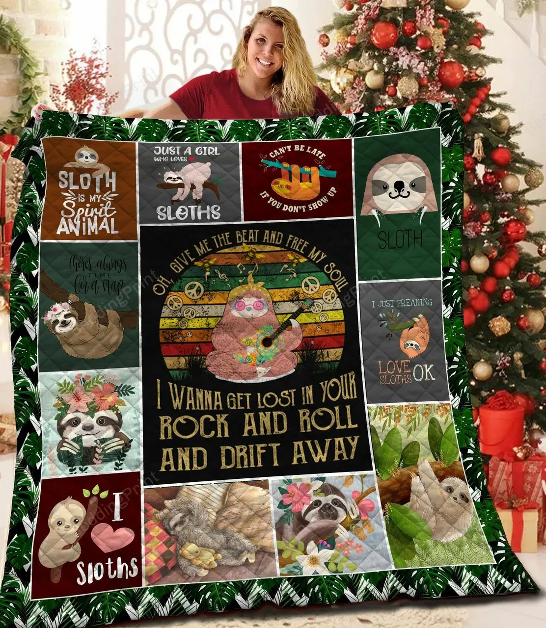 Sloth I Wanna Get Lost In Your Rock And Roll And Drift Away Quilt Blanket Great Customized Blanket Gifts For Birthday Christmas Thanksgiving and Home Decor