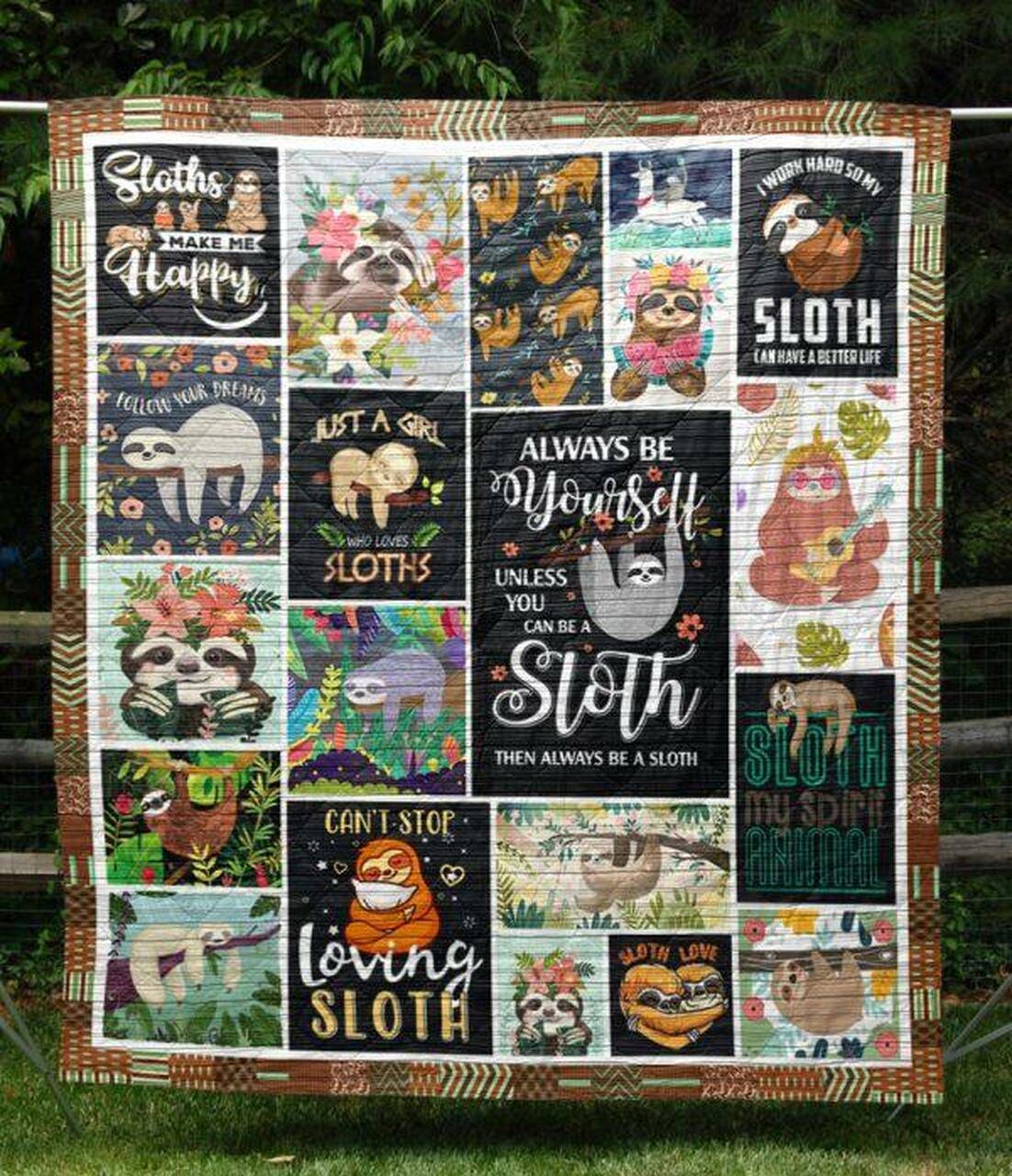 Sloth Makes Me Happy Quilt Blanket Tm99 Quilt and Home Decor