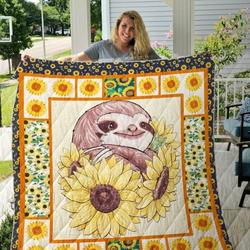 Sloth Sunflower Cl14100451Mdq Quilt Blanket and Home Decor