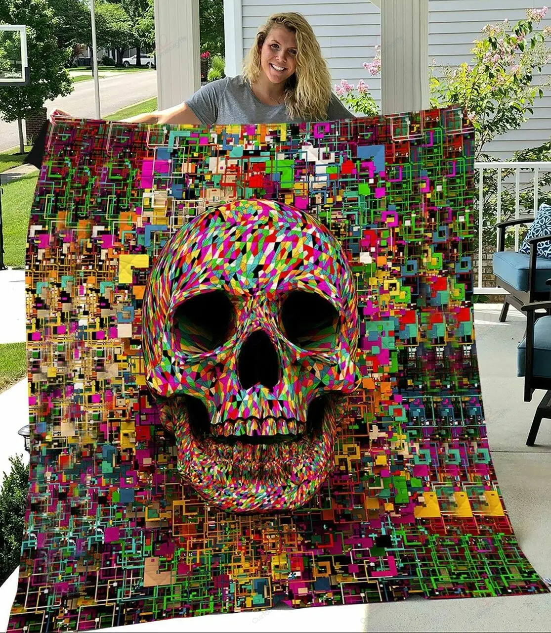 Smiling Colorful Skull KL2409132CL Quilt Blanket and Home Decor